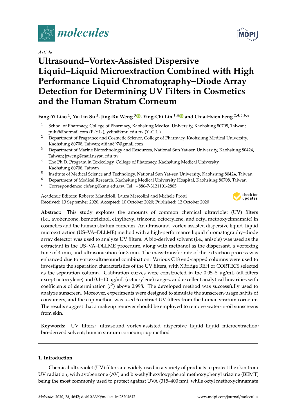 Ultrasound–Vortex-Assisted Dispersive Liquid–Liquid