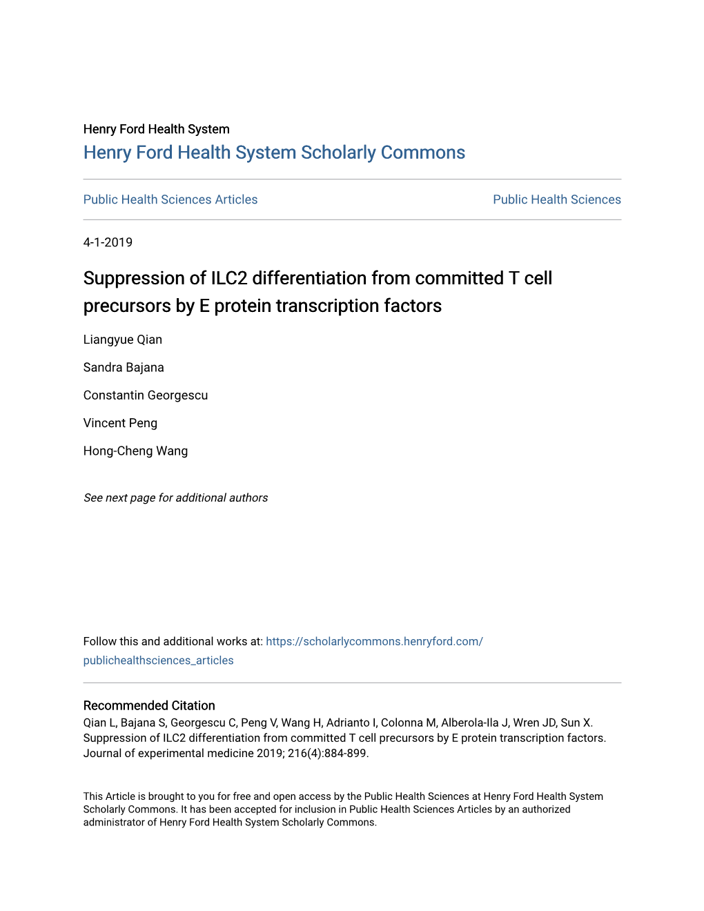 Suppression of ILC2 Differentiation from Committed T Cell Precursors by E Protein Transcription Factors