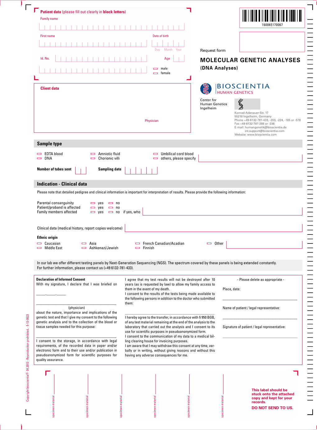 MOLECULAR GENETIC ANALYSES Male (DNA Analyses) Female