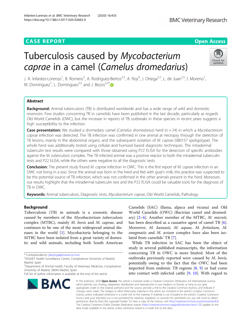 Tuberculosis Caused by Mycobacterium Caprae in a Camel (Camelus Dromedarius) J