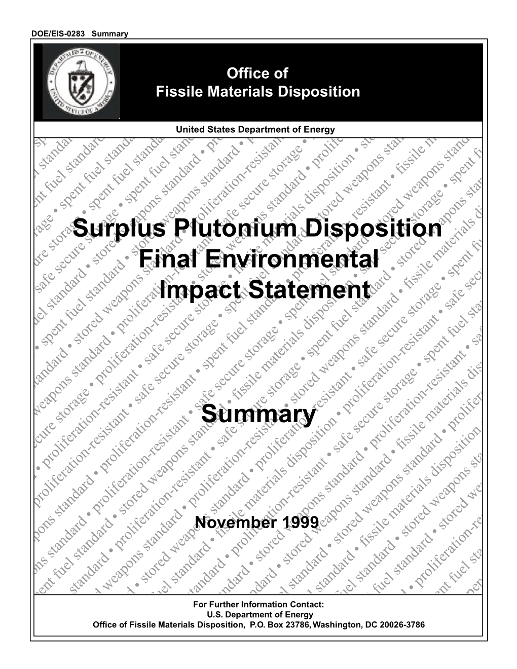 DOE/EIS-0283; Surplus Plutonium Disposition Final Environmental