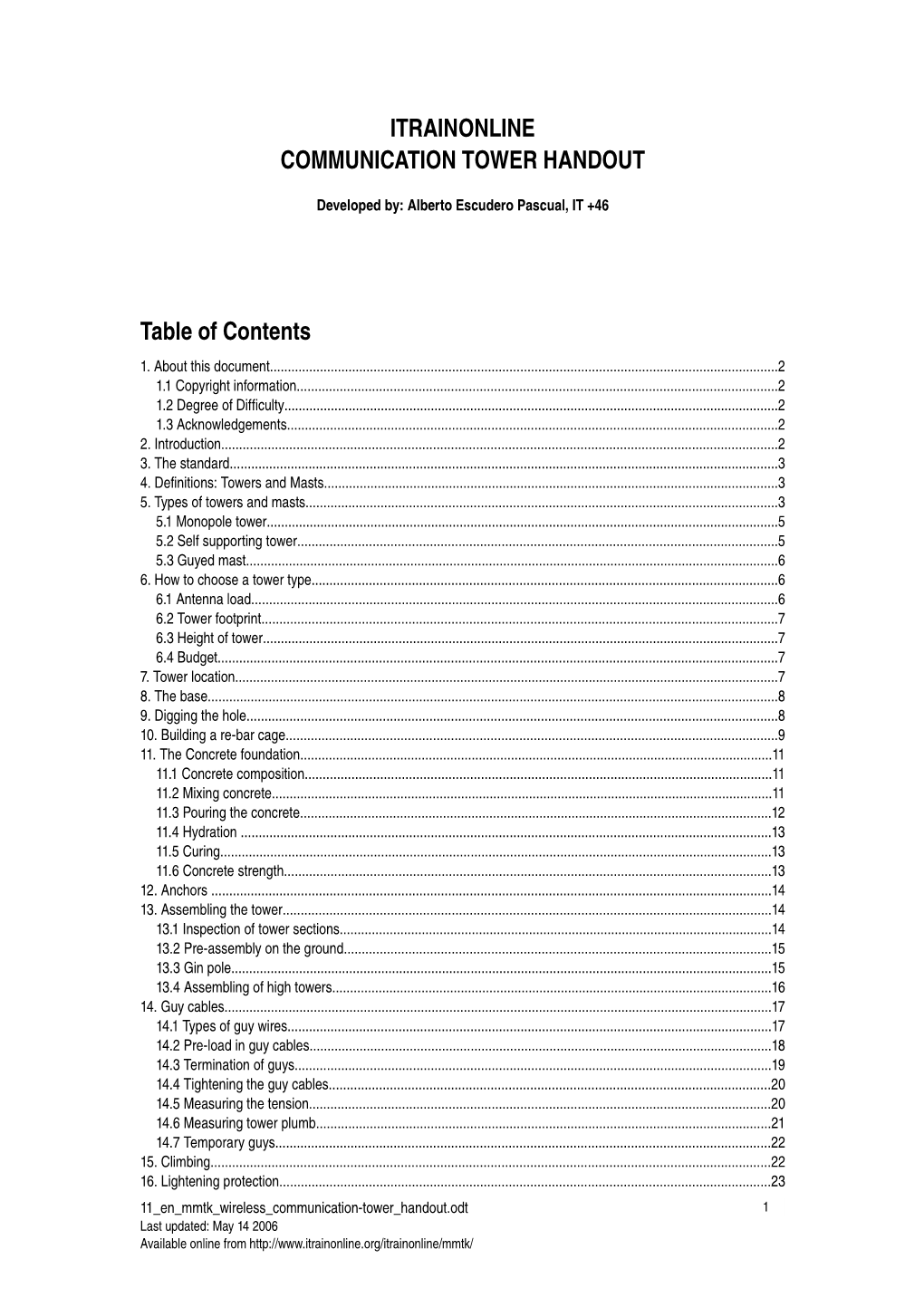 ITRAINONLINE COMMUNICATION TOWER HANDOUT Table of Contents