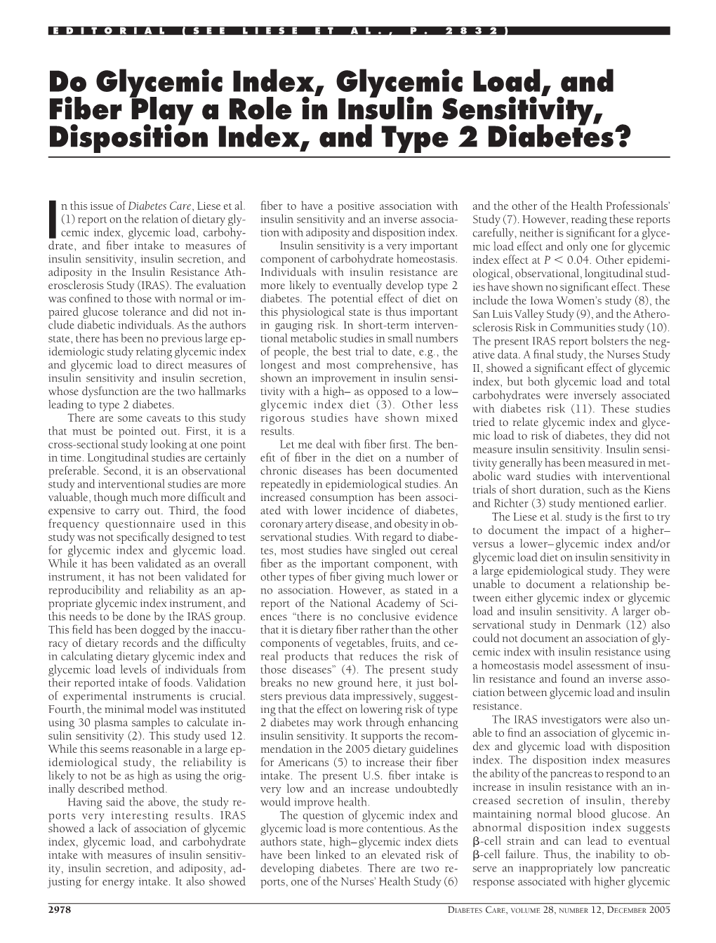 Do Glycemic Index, Glycemic Load, and Fiber Play a Role in Insulin Sensitivity, Disposition Index, and Type 2 Diabetes?