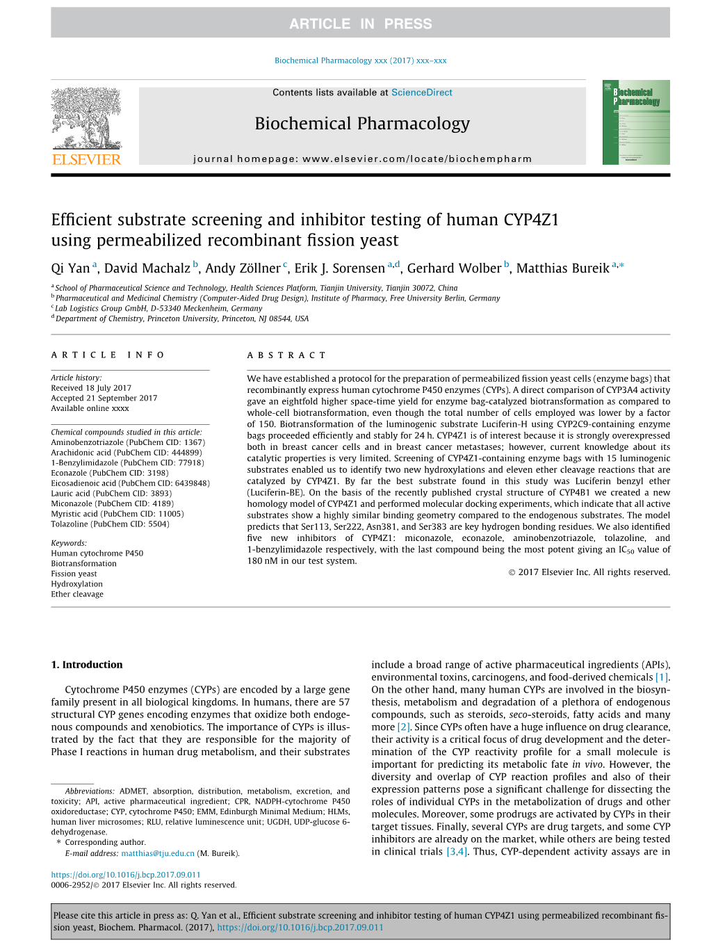 Efficient Substrate Screening and Inhibitor Testing of Human CYP4Z1 Using Permeabilized Recombinant Fission Yeast