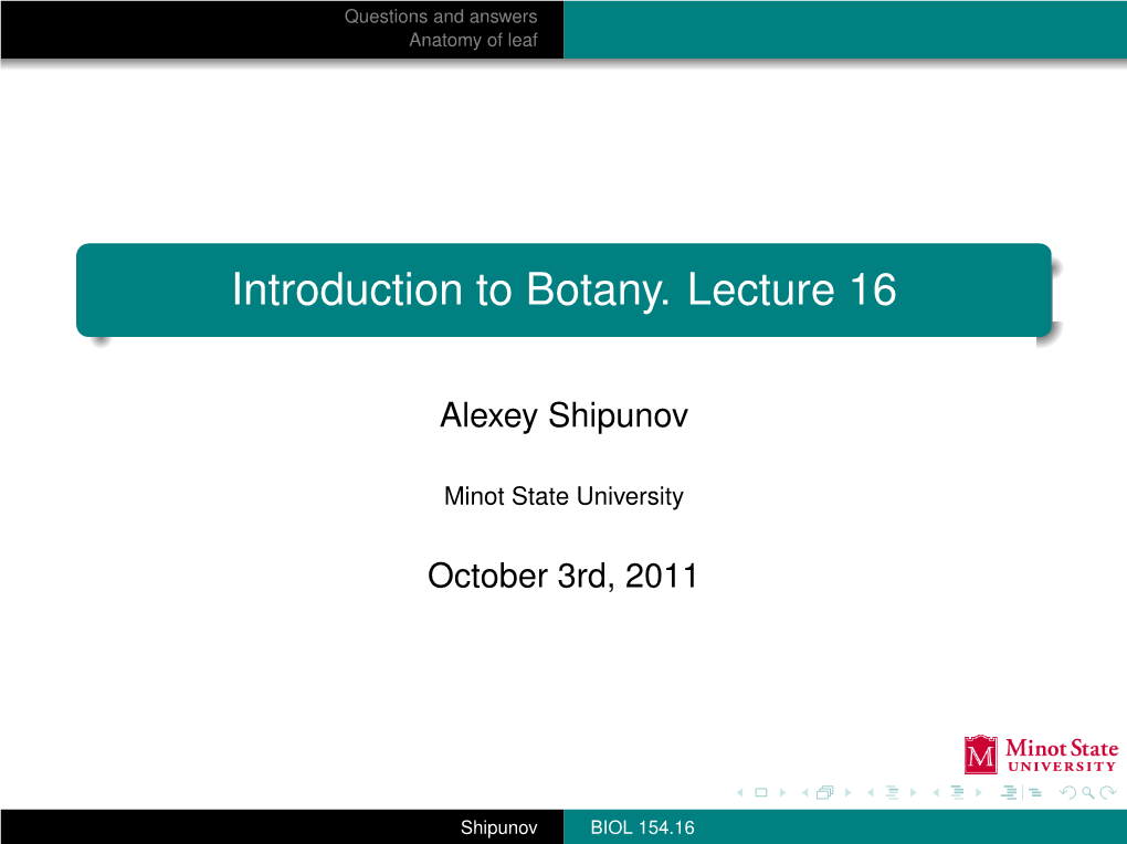 Introduction to Botany. Lecture 16