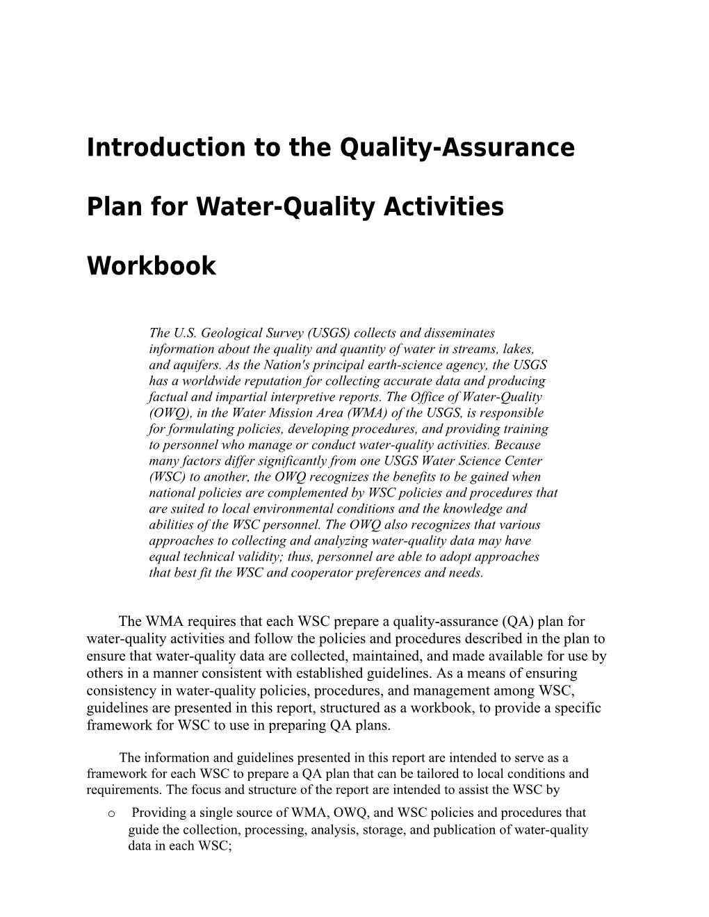 Water Quality QA Plan Template