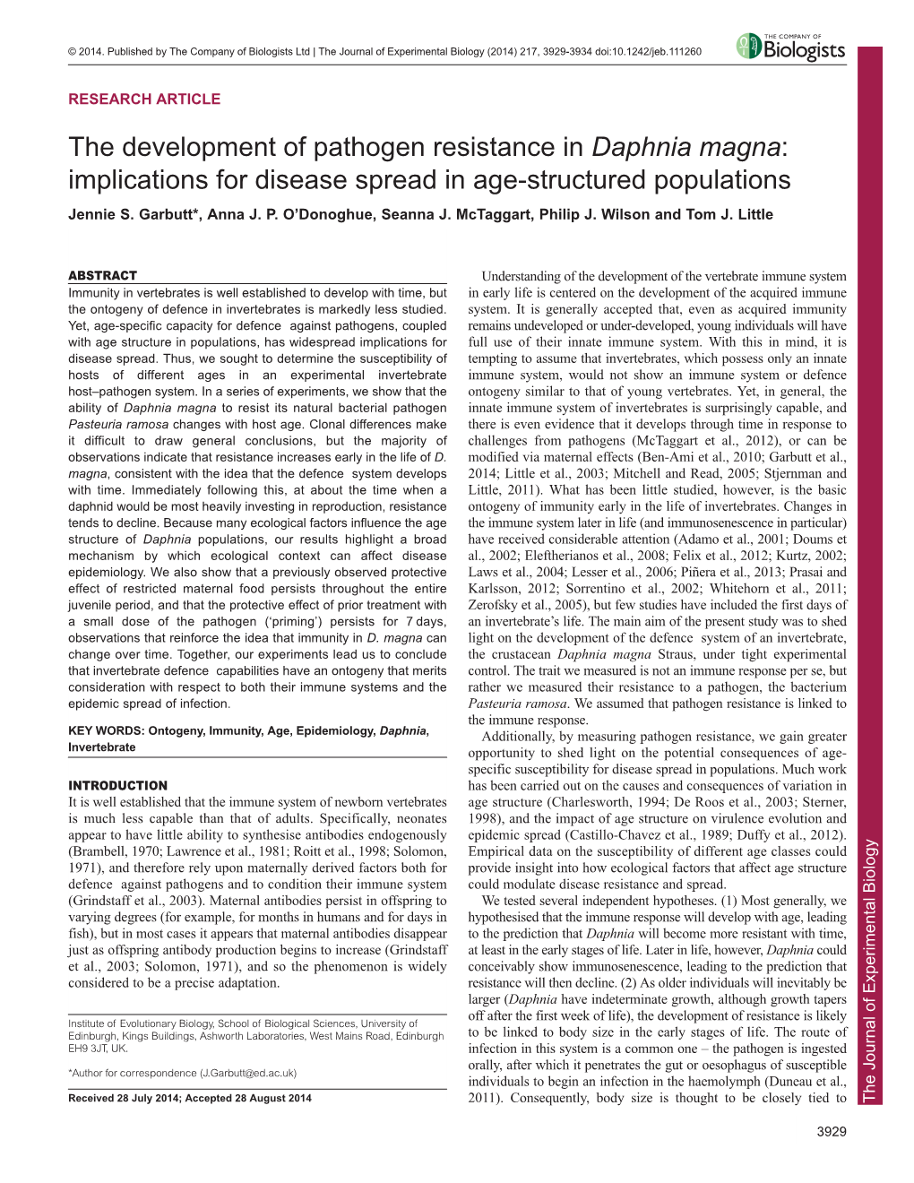 Daphnia Magna Changes Withhostage.Clonaldifferences Make Populations, Ourresultshighlightabroad to Resistitsnaturalbacterialpathogen D