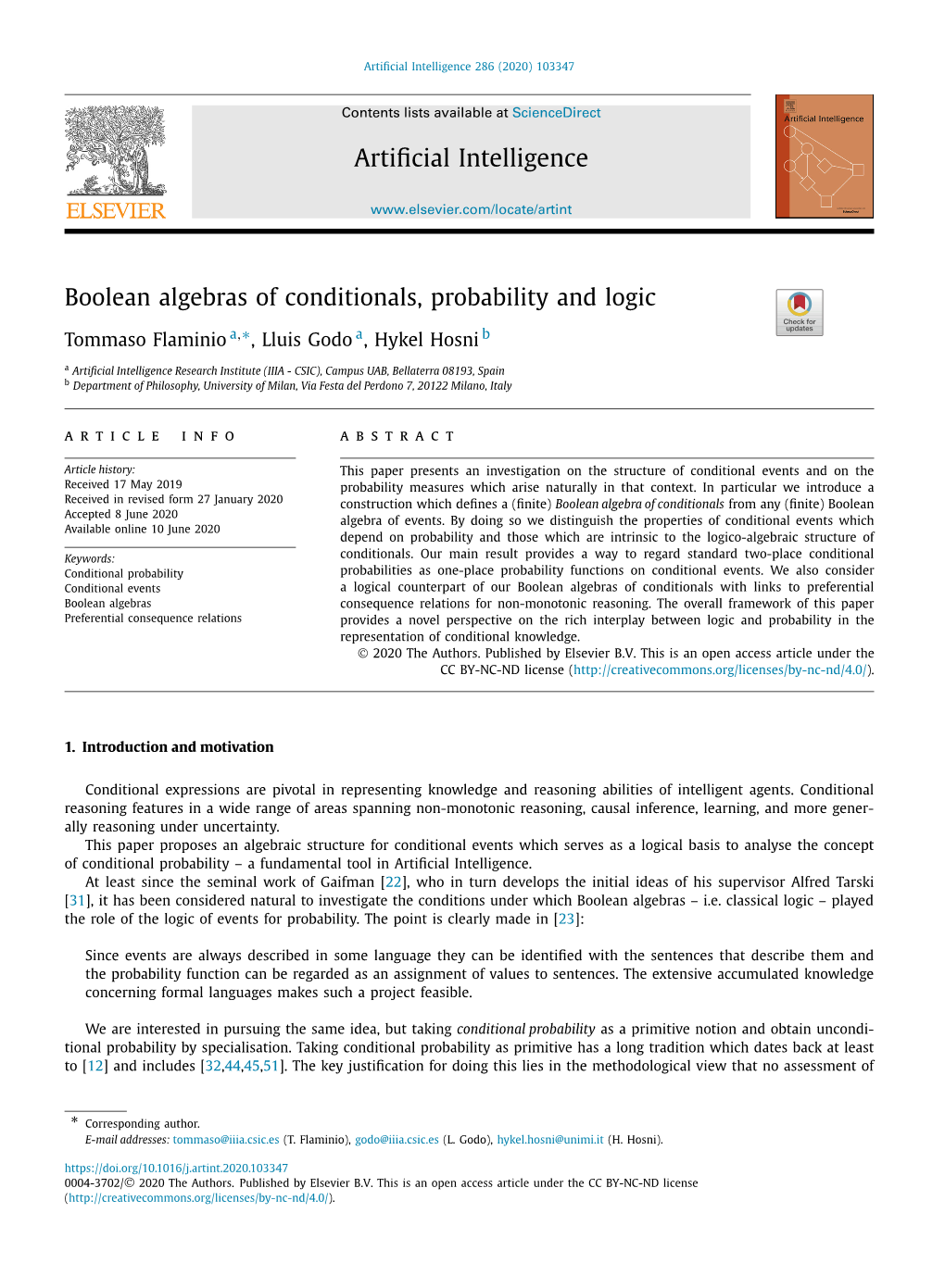 Boolean Algebras of Conditionals, Probability and Logic