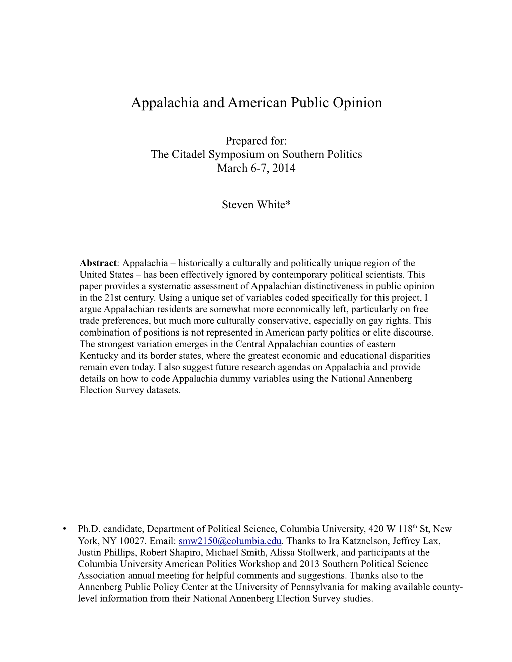 Appalachia and American Public Opinion