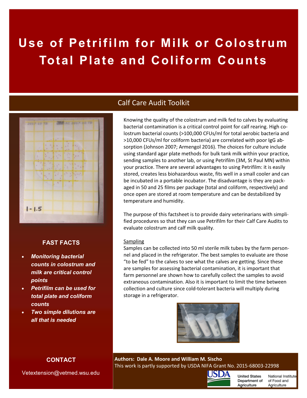 Use of Petrifilm for Milk Or Colostrum Total Plate and Coliform Counts