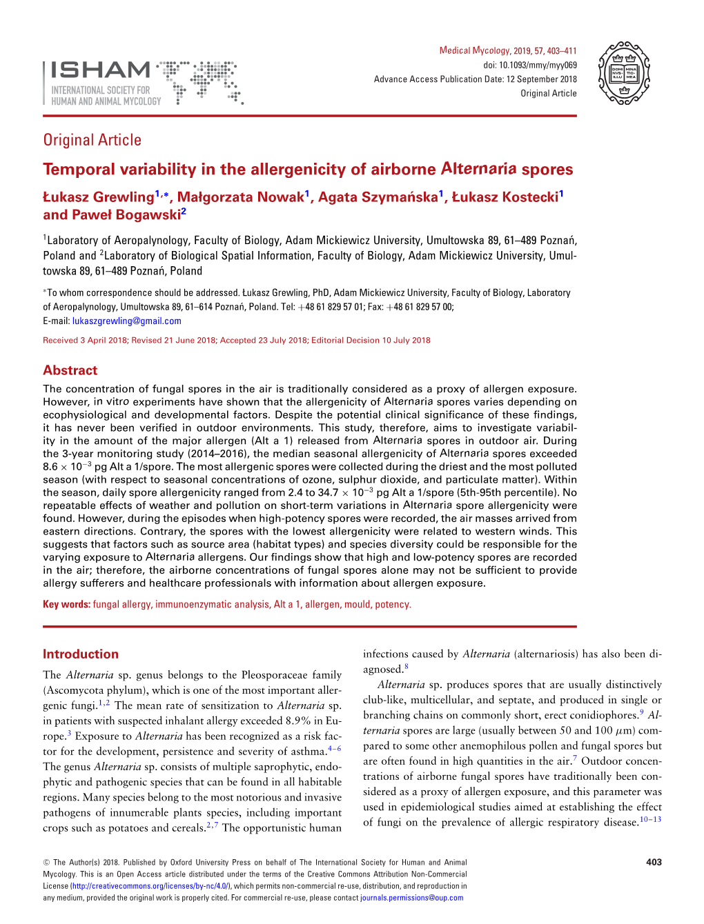 Temporal Variability in the Allergenicity of Airborne Alternaria Spores