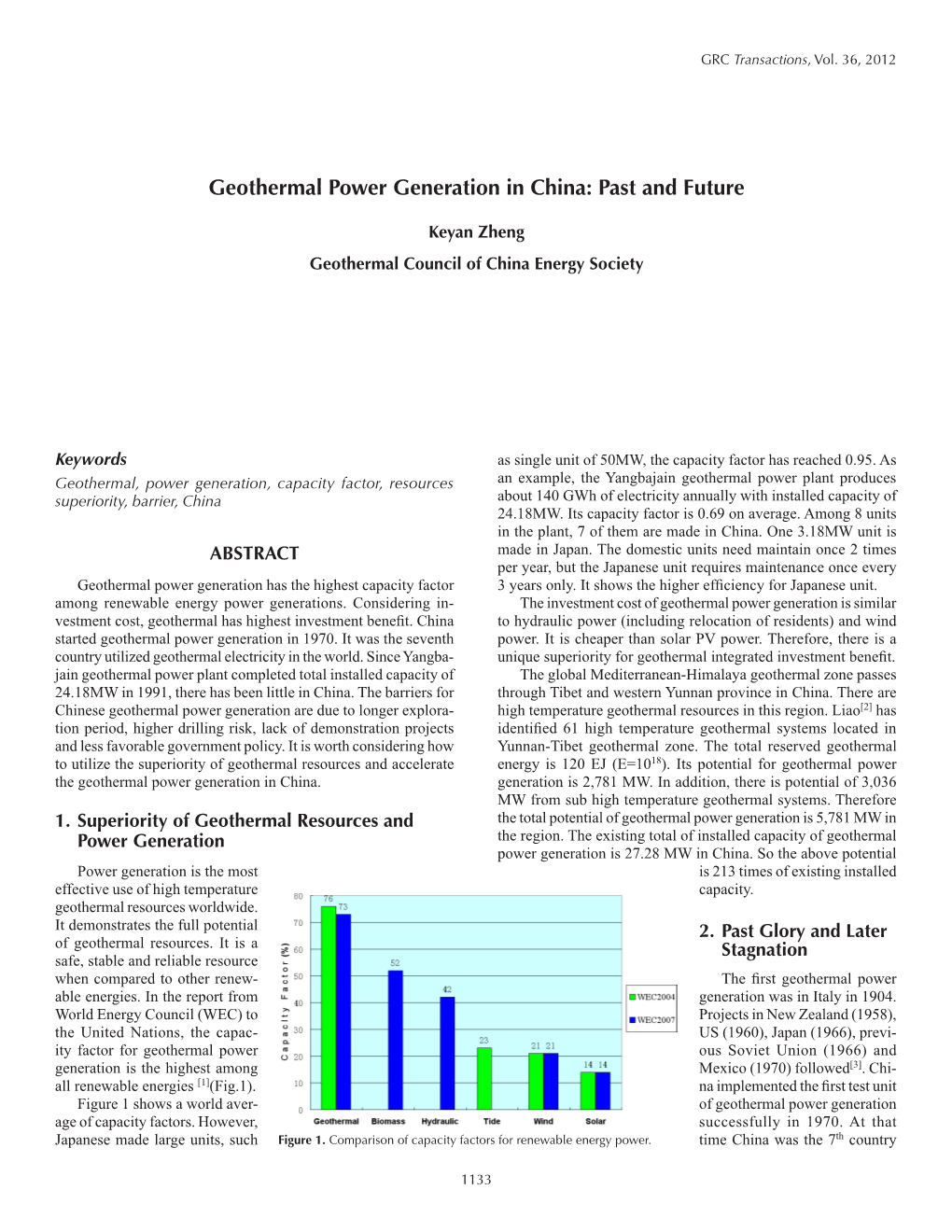 Geothermal Power Generation in China: Past and Future