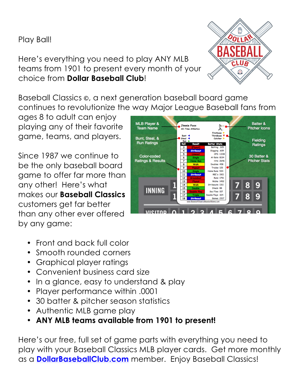 Play Ball! Here's Everything You Need to Play ANY MLB Teams from 1901 to Present Every Month of Your Choice from Dollar Baseba