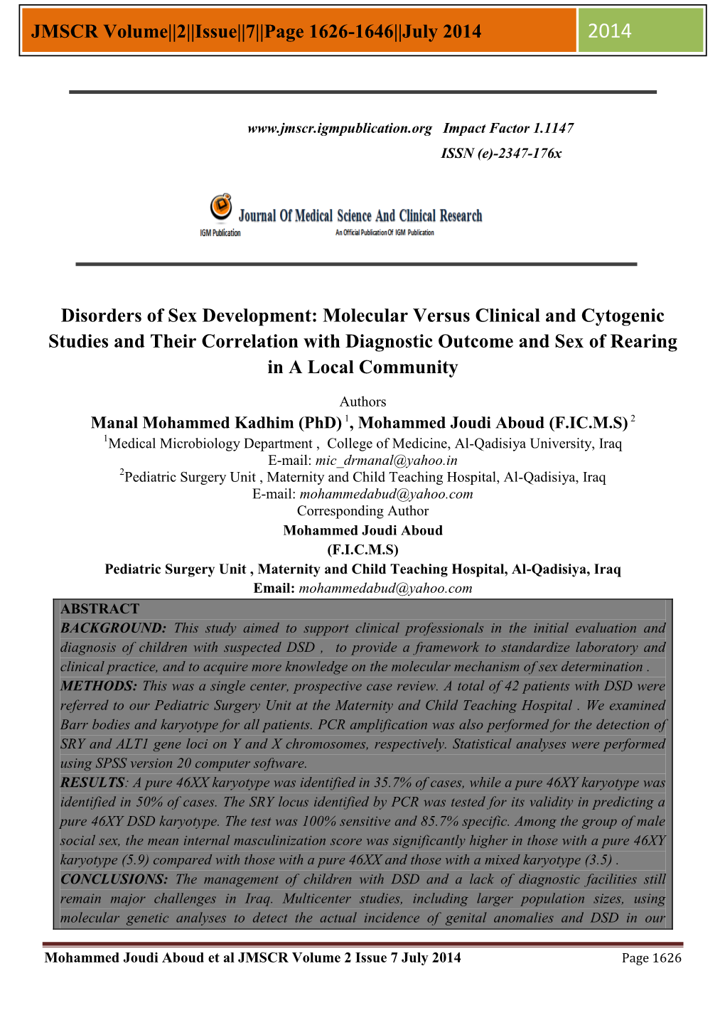 JMSCR Volume||2||Issue||7||Page 1626-1646||July 2014 Disorders Of