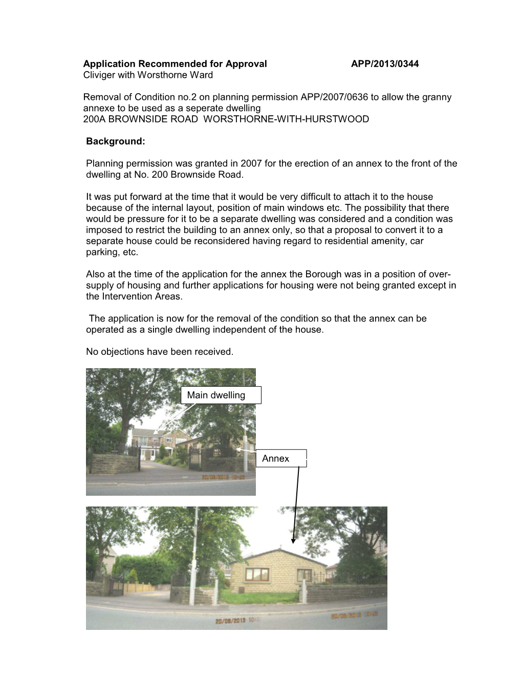 Application Recommended for Approval APP/2013/0344 Cliviger with Worsthorne Ward