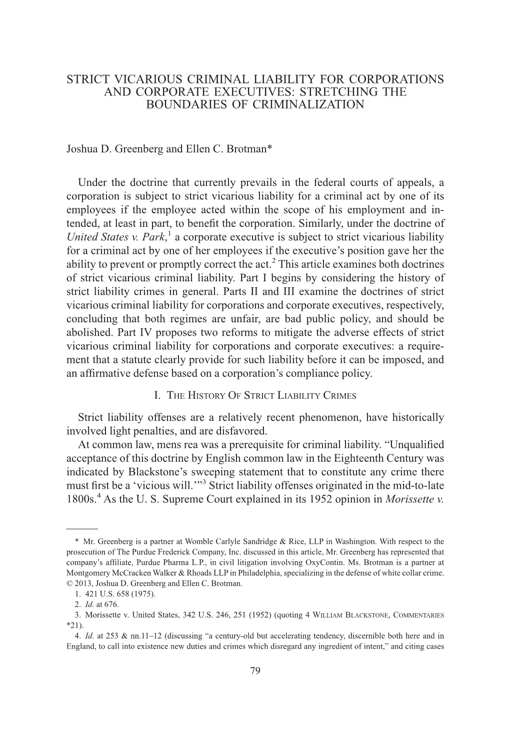 Strict Vicarious Criminal Liability for Corporations and Corporate Executives: Stretching the Boundaries of Criminalization