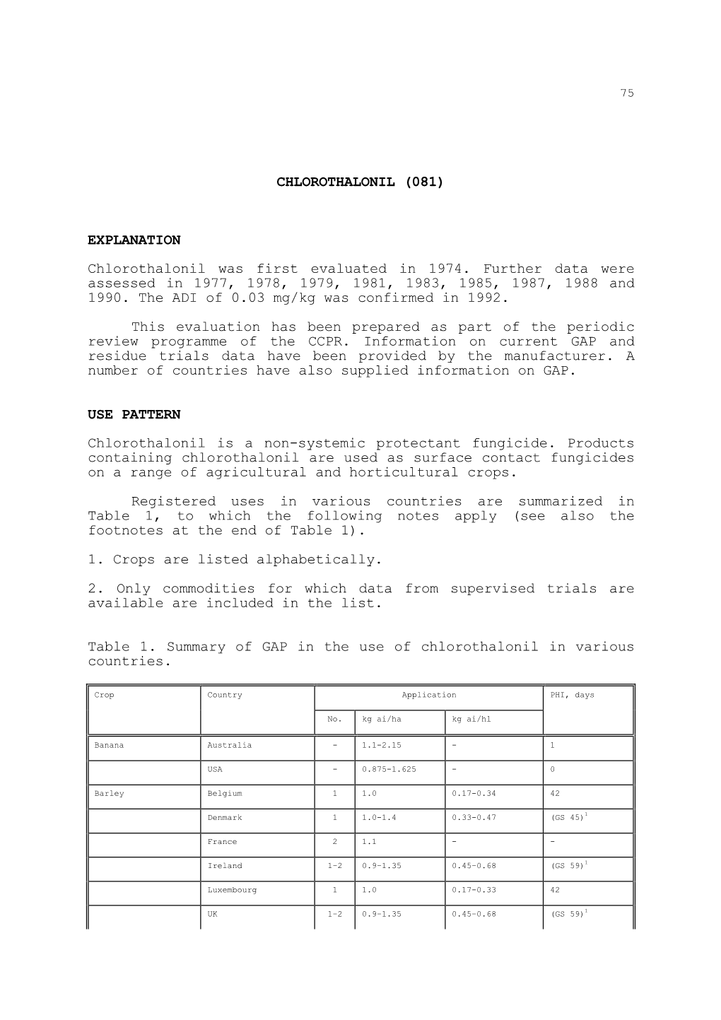 CHLOROTHALONIL (081) EXPLANATION Chlorothalonil Was