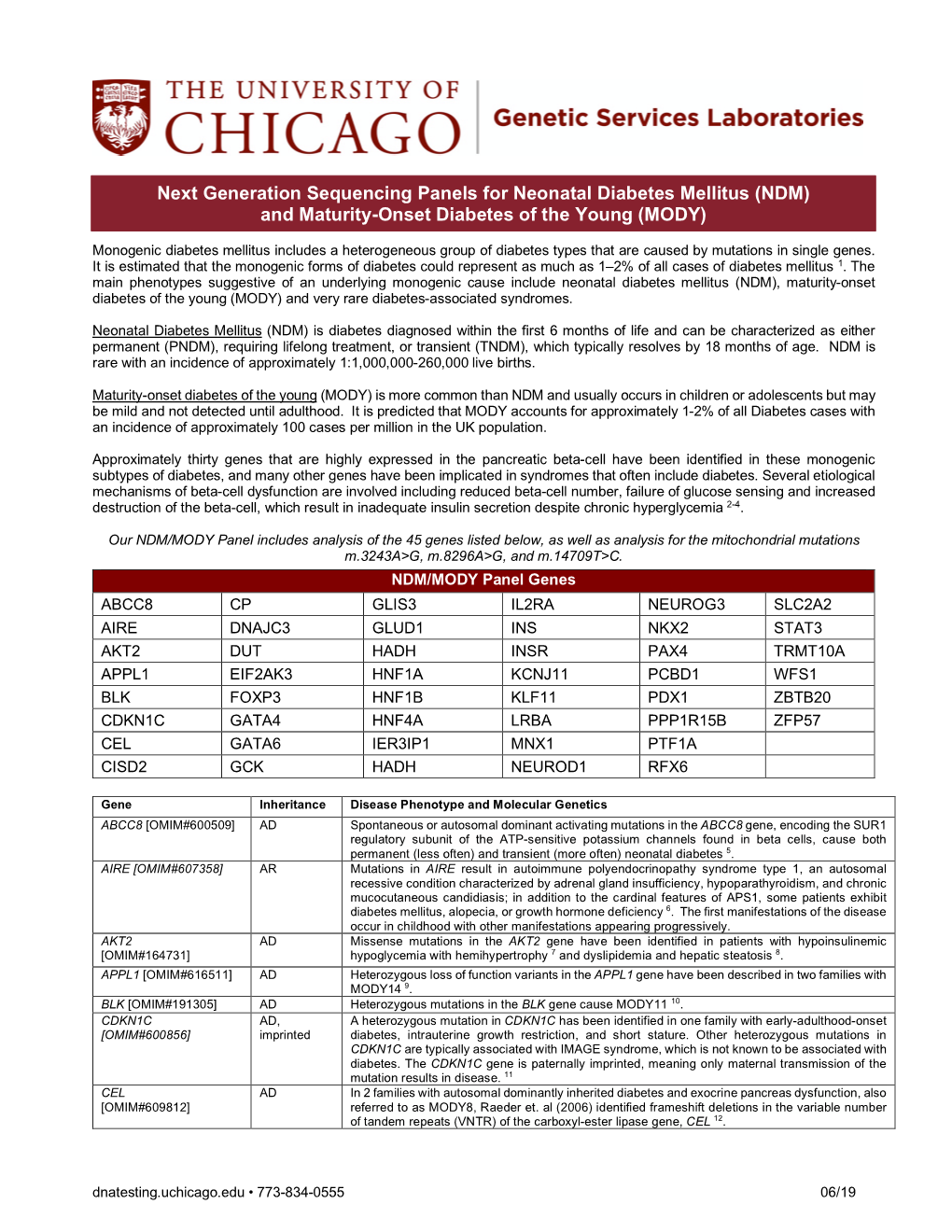 Neonatal Diabetes and MODY Information Sheet 6-14-19