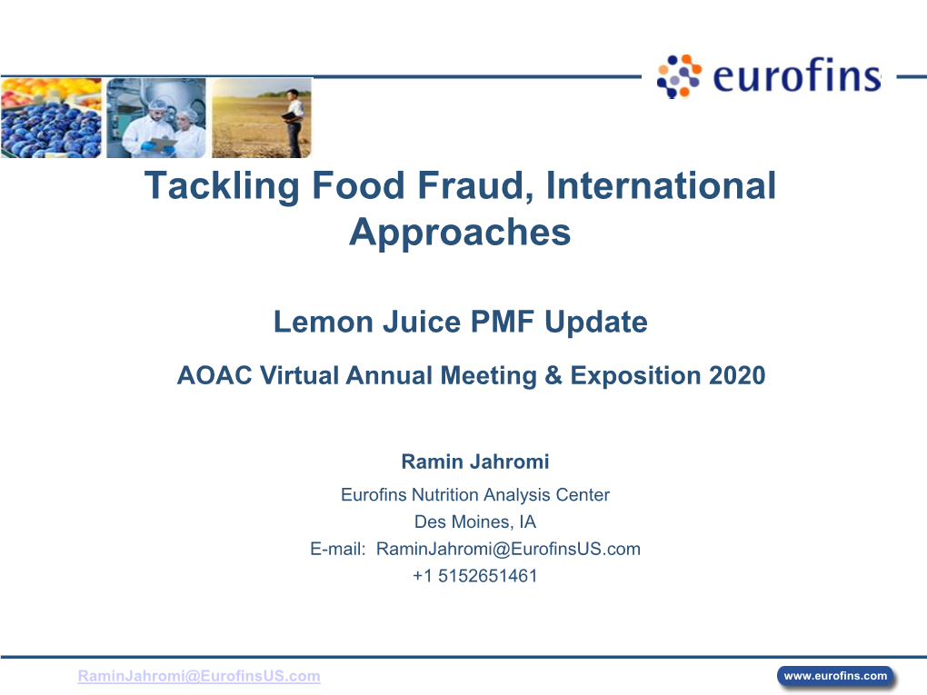 Lemon Juice PMF Update AOAC Virtual Annual Meeting & Exposition 2020