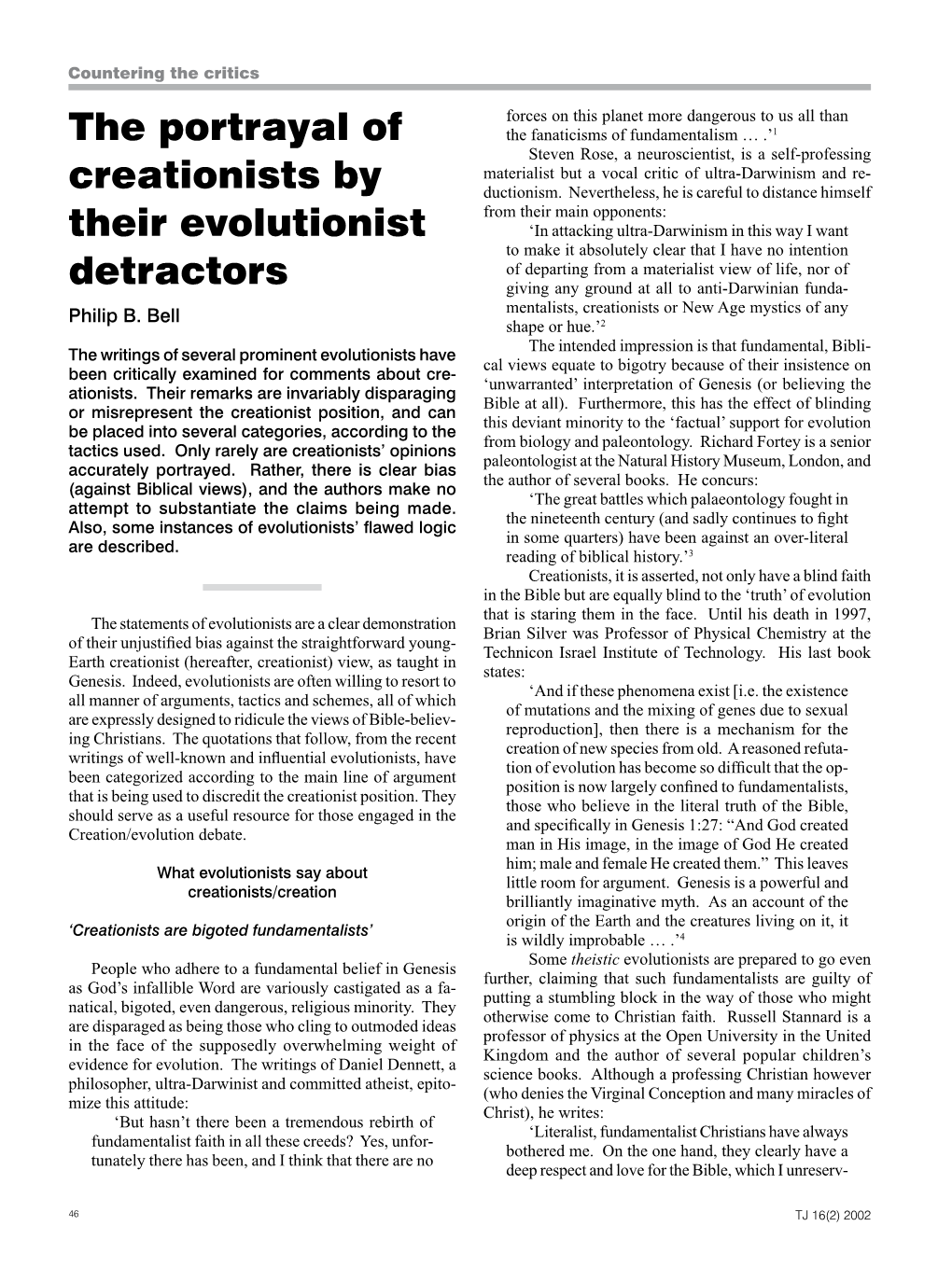 The Portrayal of Creationists by Their Evolutionist Detractors — Bell Countering the Critics