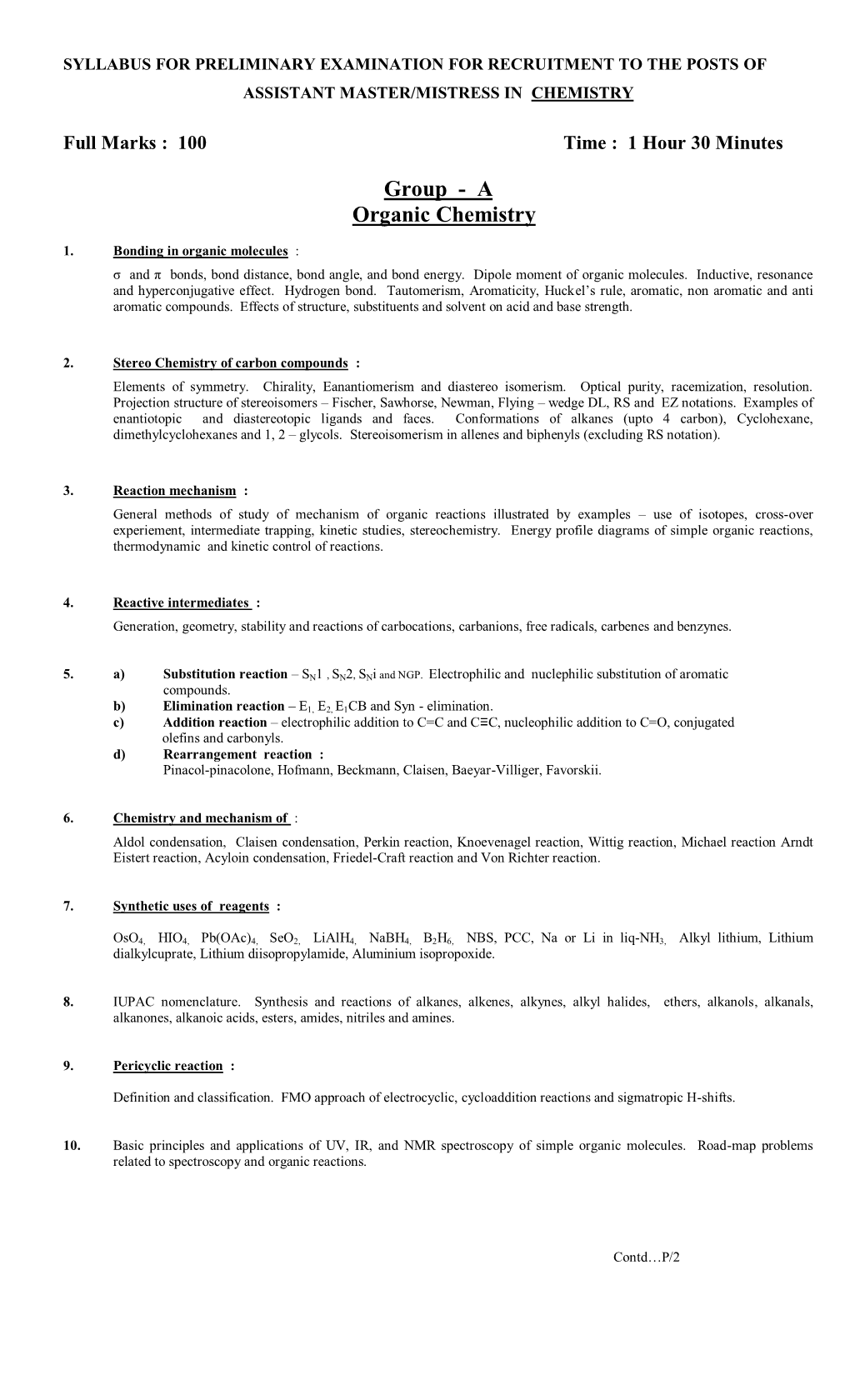 Assistant Master/Assistant Mistress in Chemistry in The