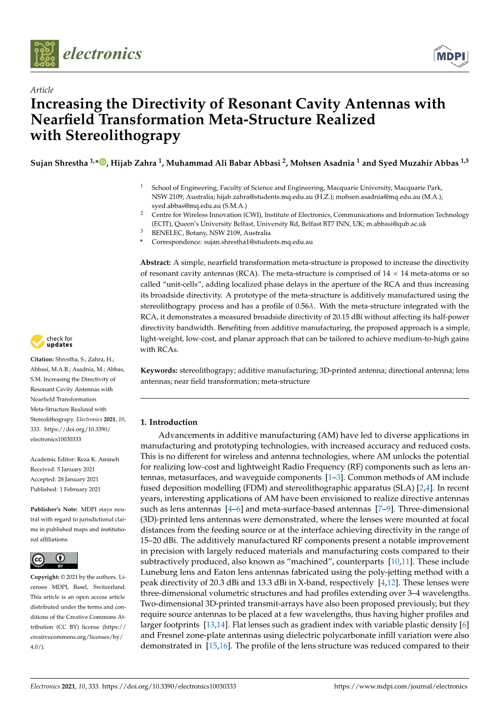 Increasing the Directivity of Resonant Cavity Antennas with Nearfield Transformation Meta-Structure Realized with Stereolithogra