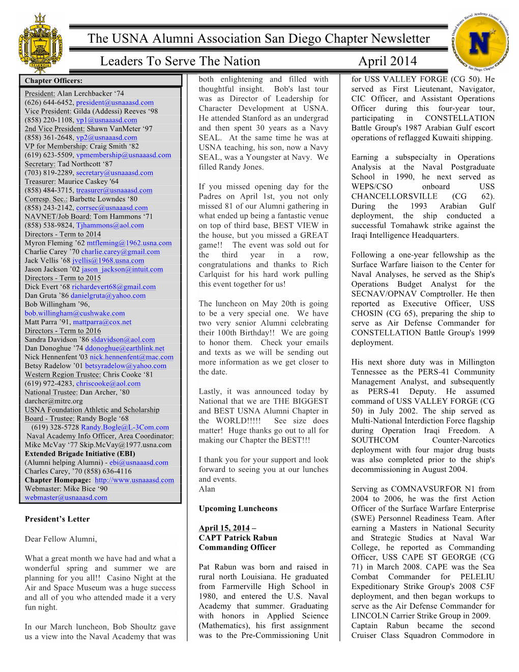 USNA Newsletter April 2014 Final