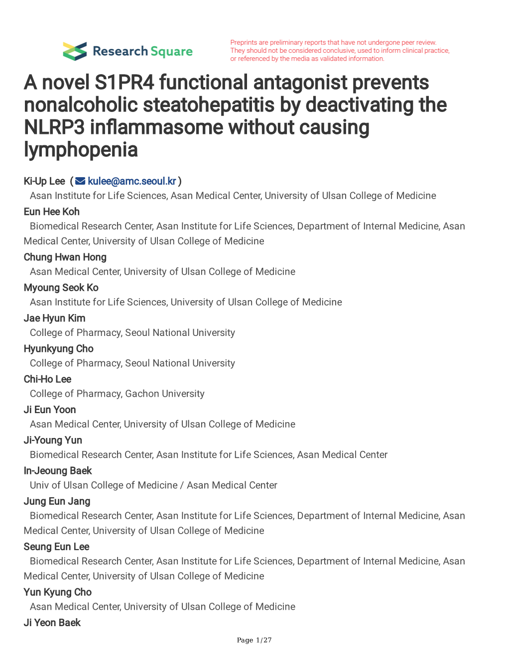 A Novel S1PR4 Functional Antagonist Prevents Nonalcoholic Steatohepatitis by Deactivating the NLRP3 in Ammasome Without Causing