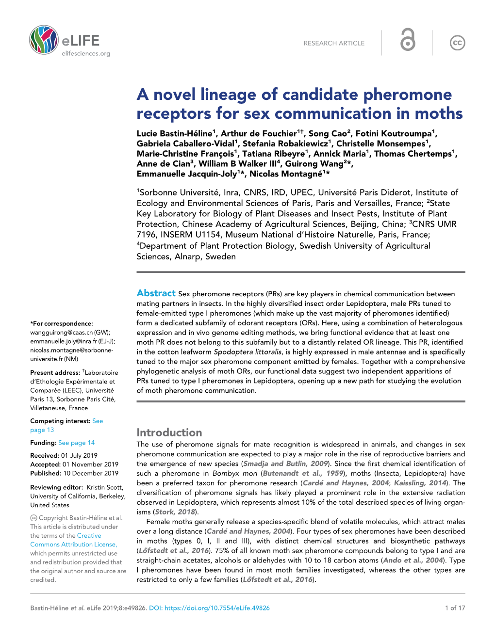 A Novel Lineage of Candidate Pheromone Receptors for Sex Communication in Moths