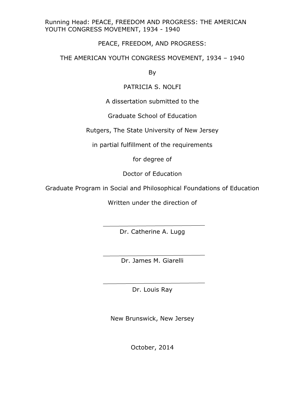 The American Youth Congress Movement, 1934 - 1940