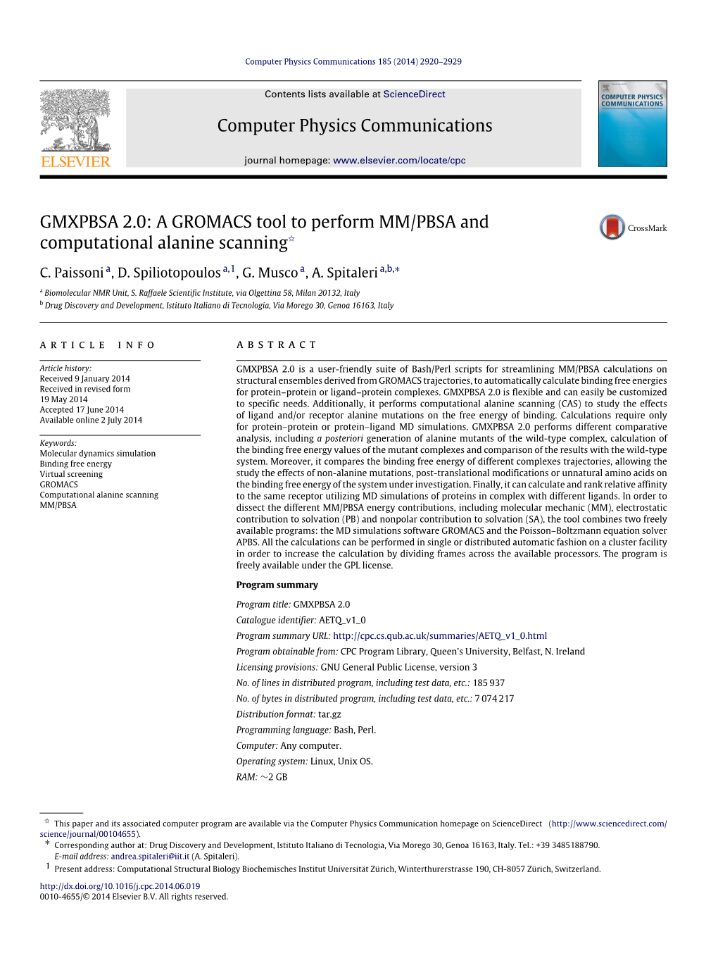 GMXPBSA 2.0: a GROMACS Tool to Perform MM/PBSA and Computational Alanine Scanning✩