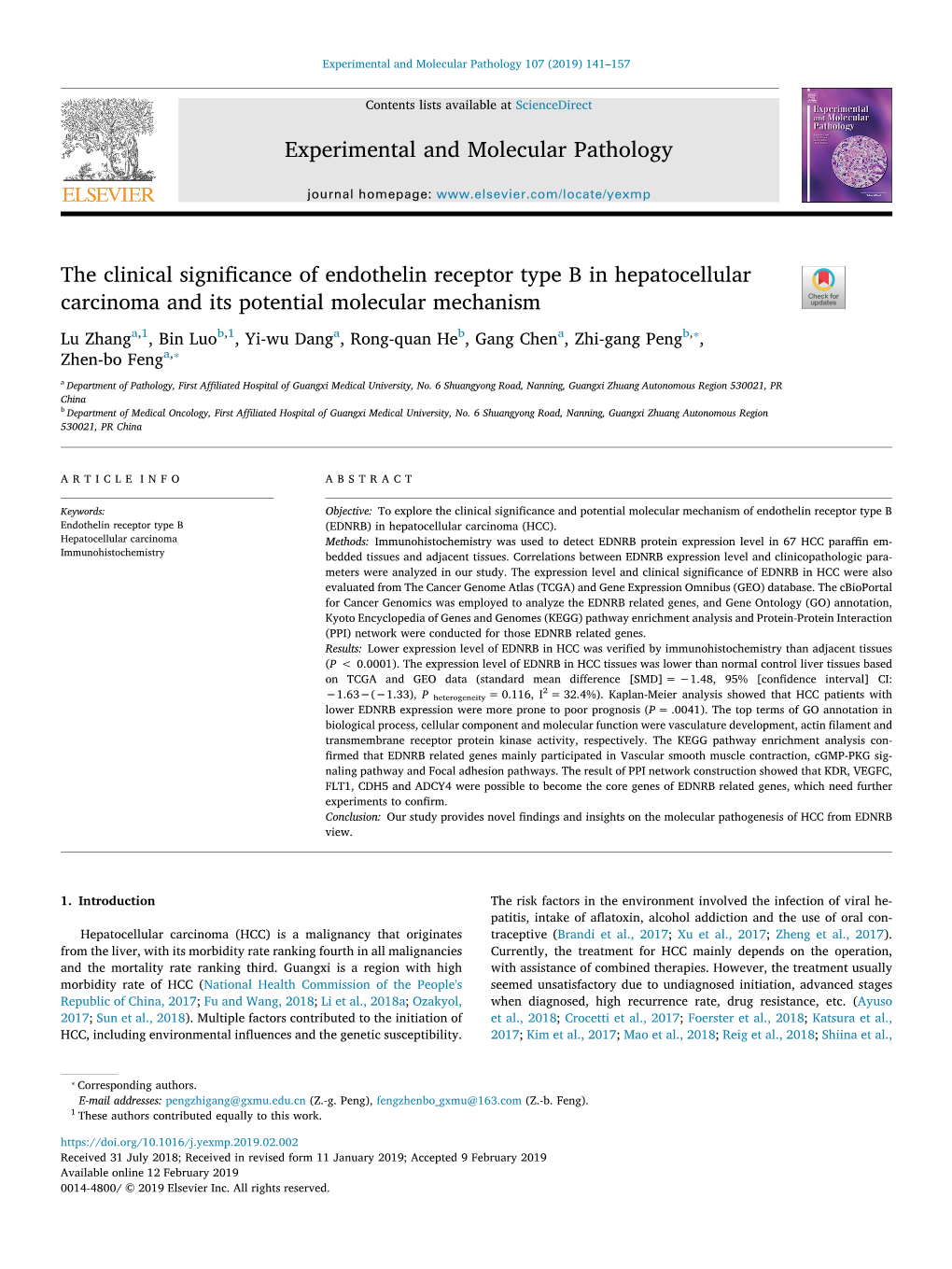 The Clinical Significance of Endothelin Receptor Type B in Hepatocellular