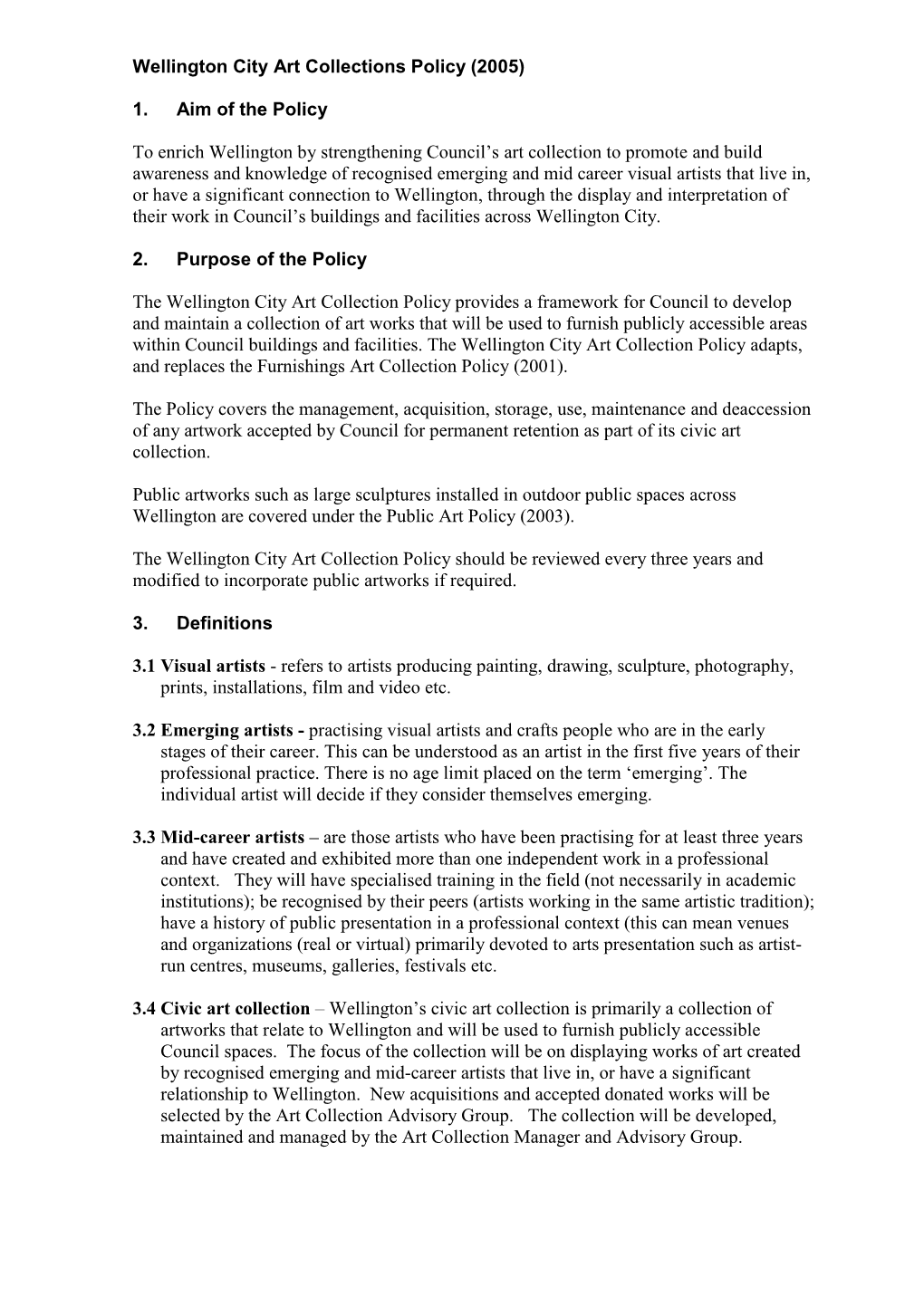 Wellington City Art Collections Policy (2005)