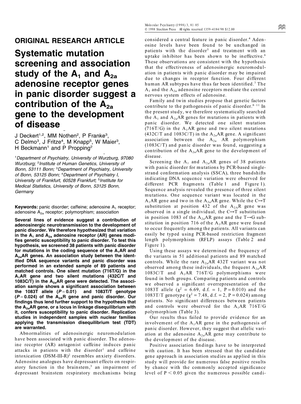 Adenosine Receptor Genes