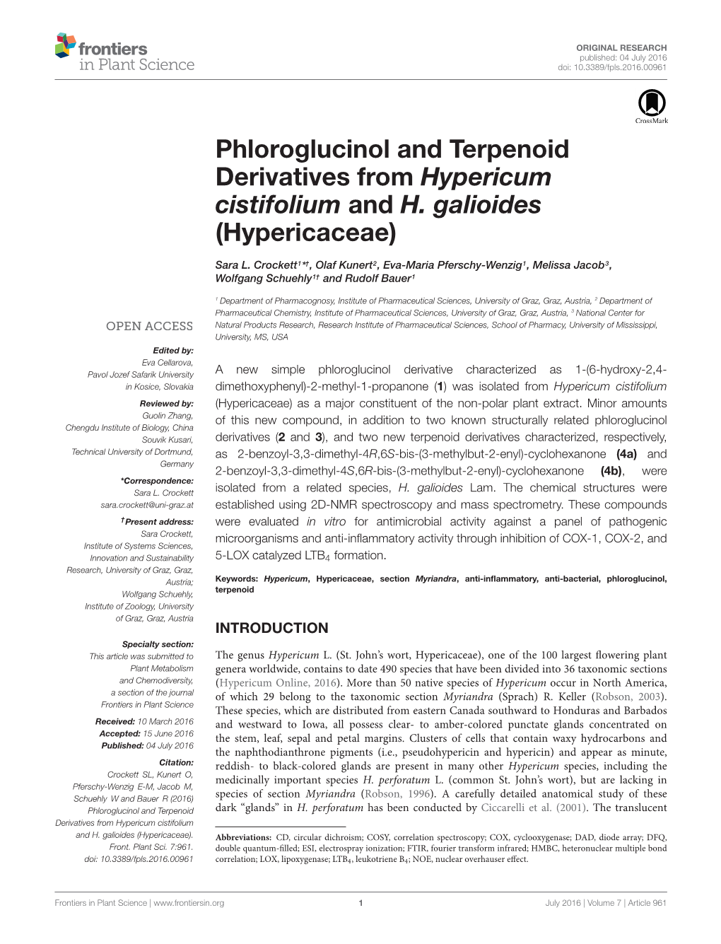 Phloroglucinol and Terpenoid Derivatives from Hypericum Cistifolium and H