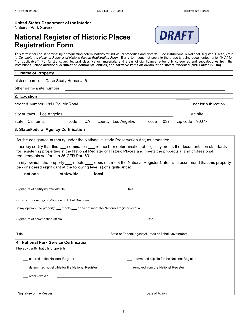 NPS Form 10 900 OMB No. 1024 0018