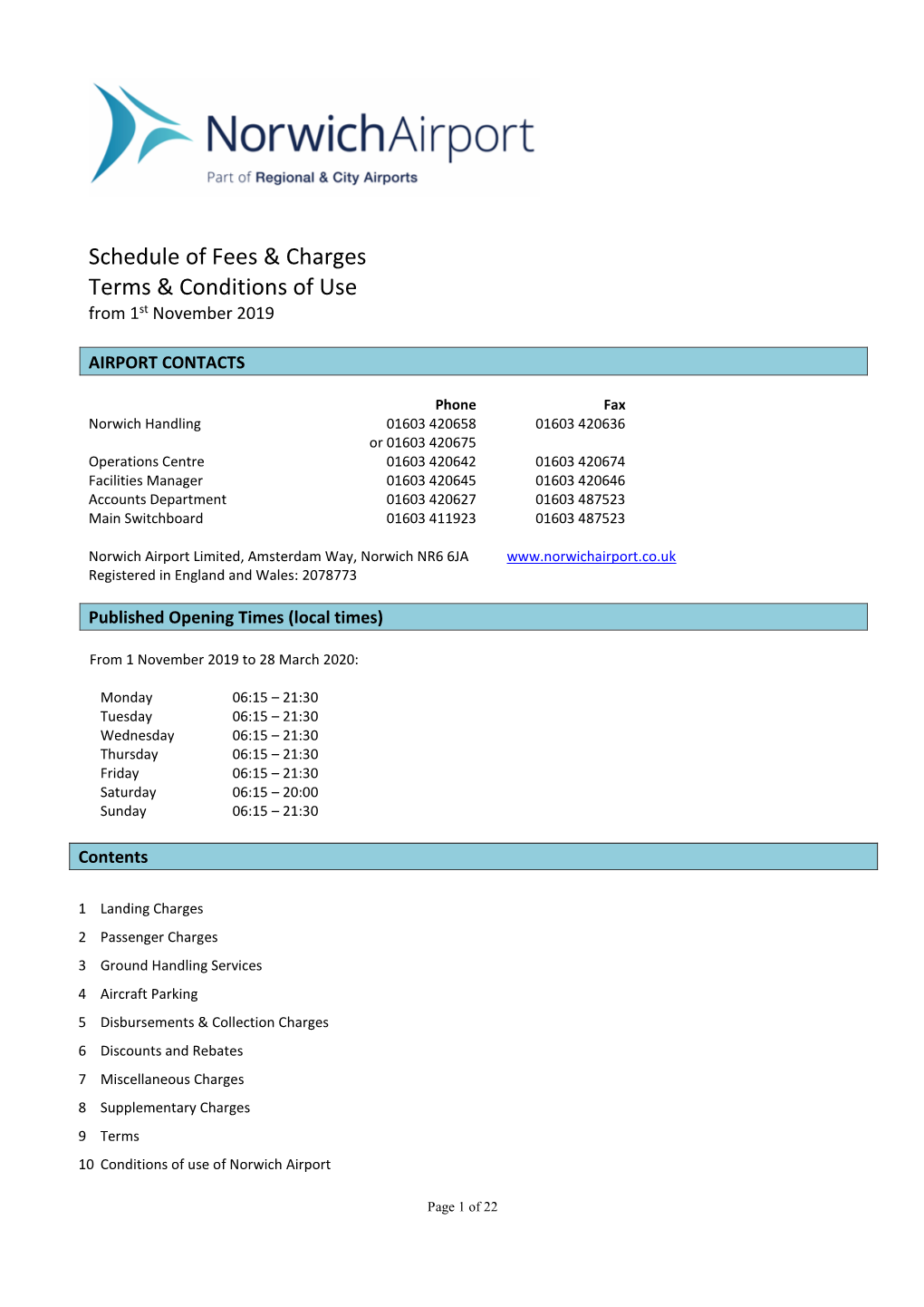 Charges & Fees Booklet