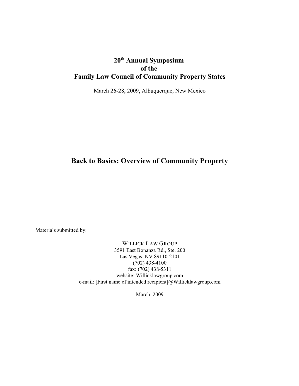 Back to Basics: Overview of Community Property