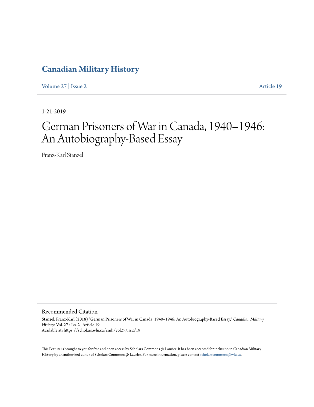 German Prisoners of War in Canada, 1940Â•Fi1946