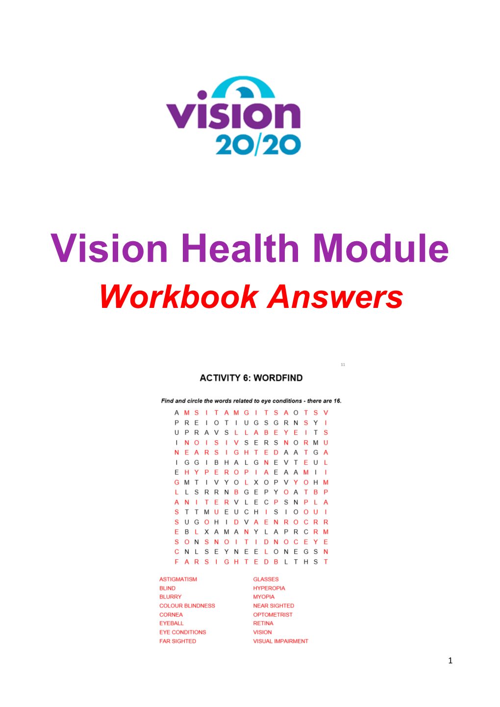 Vision Health Module Workbook Answers