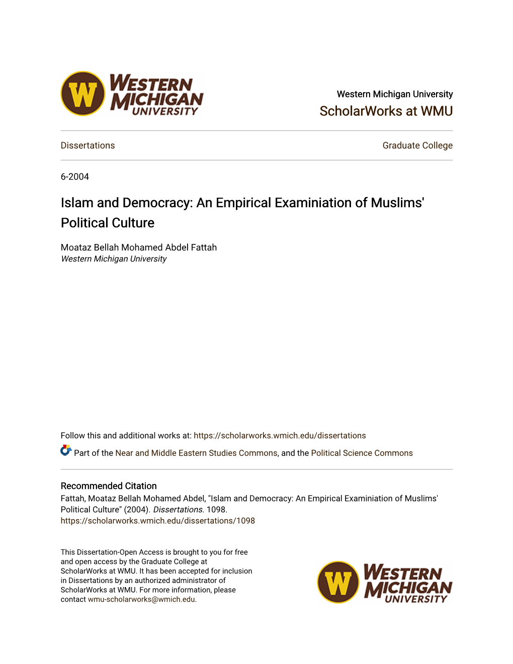 Islam and Democracy: an Empirical Examiniation of Muslims' Political Culture