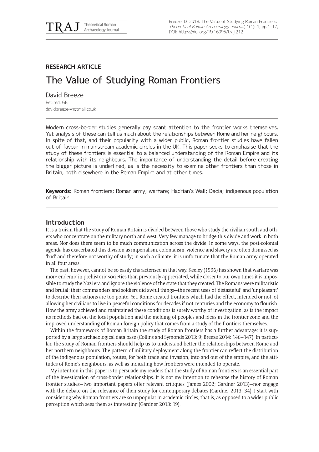 The Value of Studying Roman Frontiers