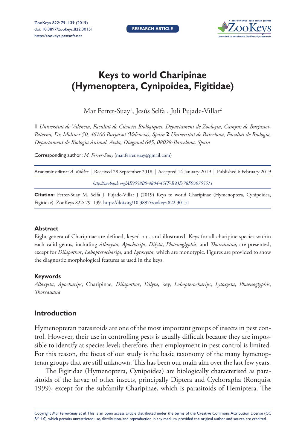 Keys to World Charipinae (Hymenoptera, Cynipoidea, Figitidae)