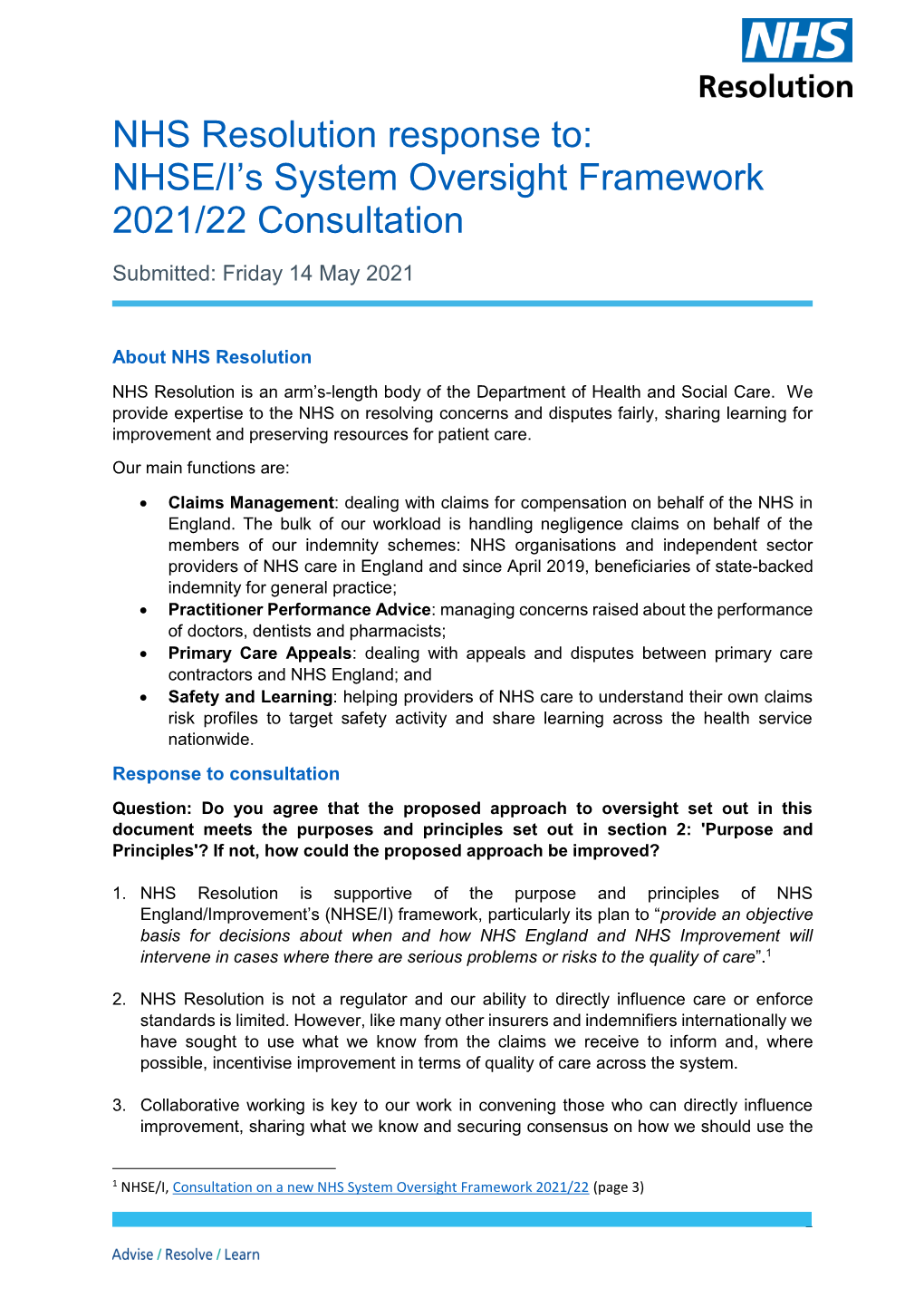 NHSE/I's System Oversight Framework 2021/22 Consultation