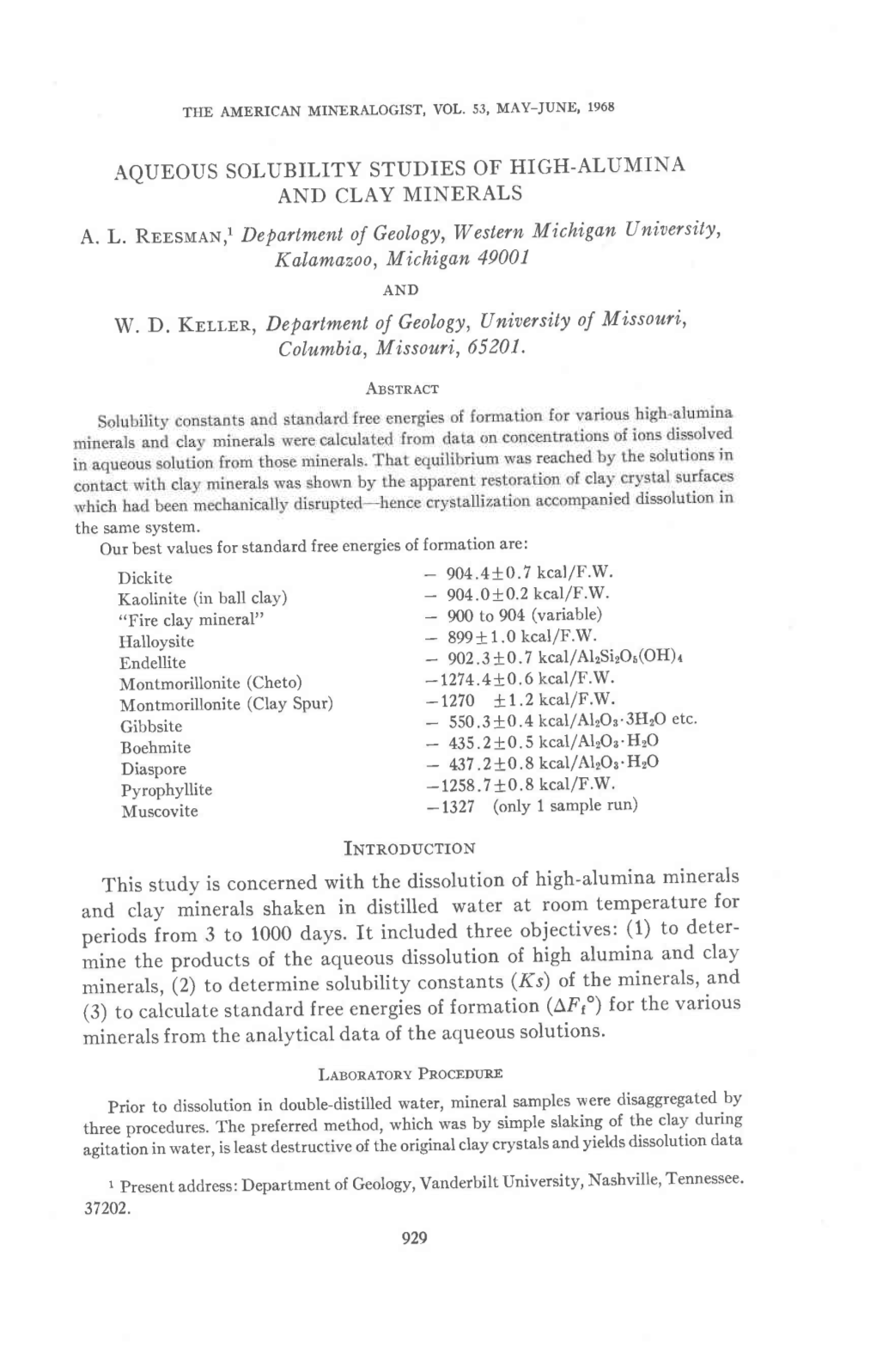 Aqueous Solubility Studies of High-Alumina and Clay Minerals