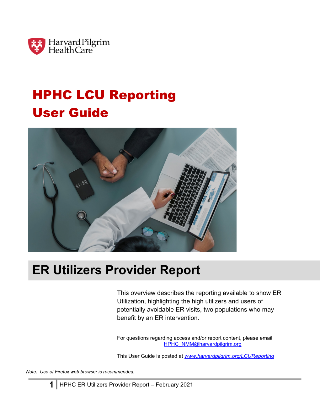 HPHC LCU Reporting User Guide ER Utilizers Provider Report