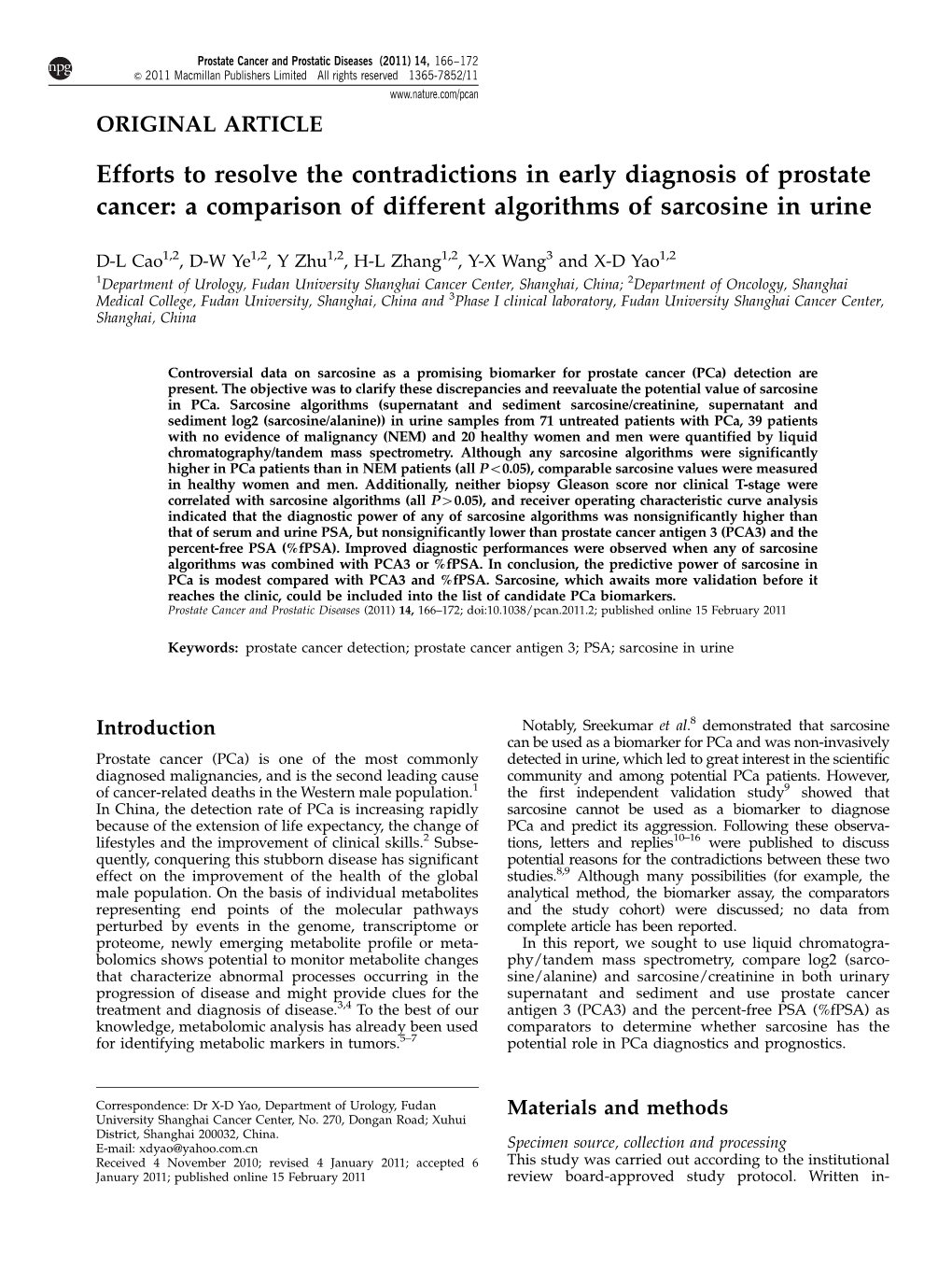 A Comparison of Different Algorithms of Sarcosine in Urine