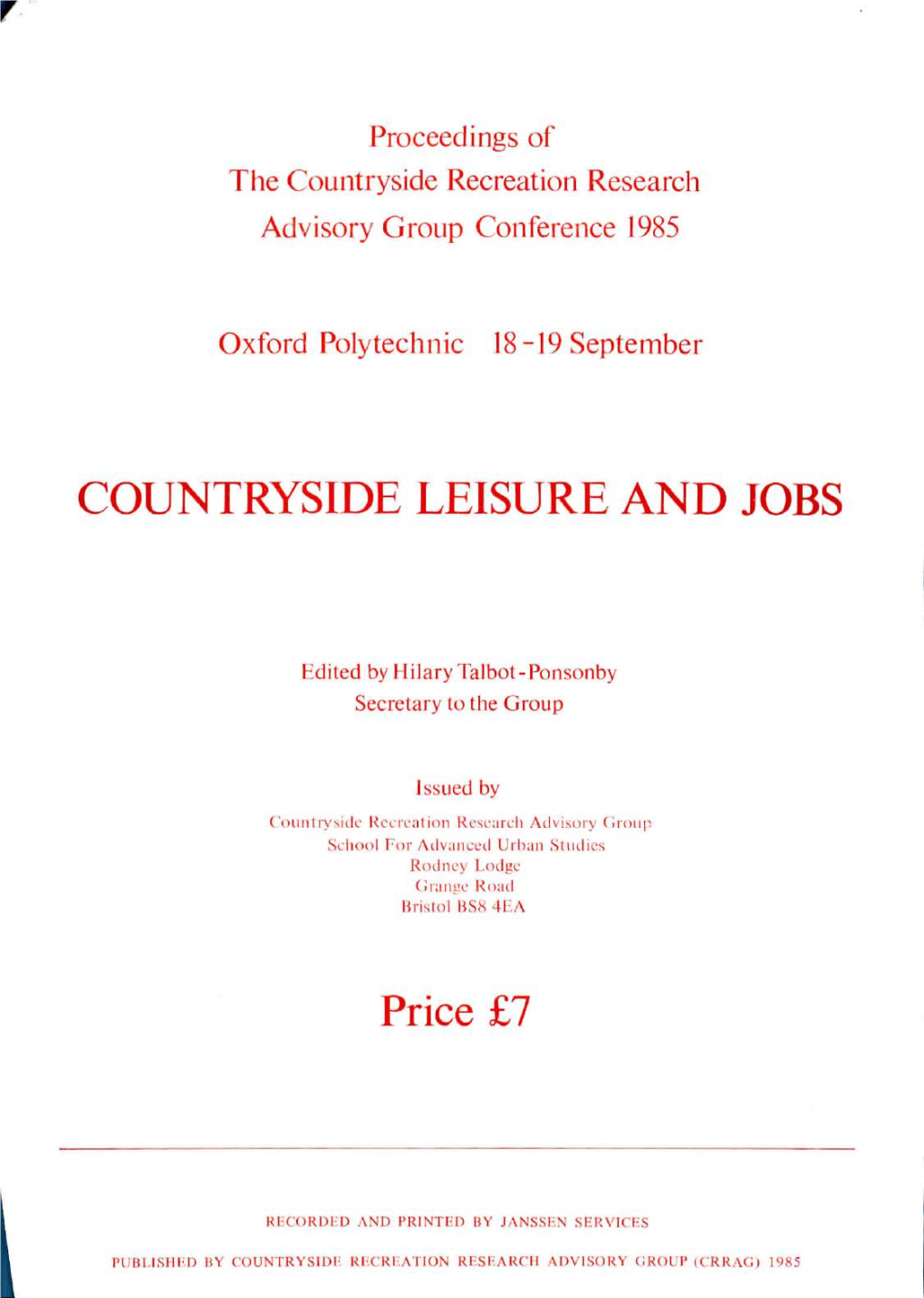 Countryside Leisure and Jobs – CRRAG