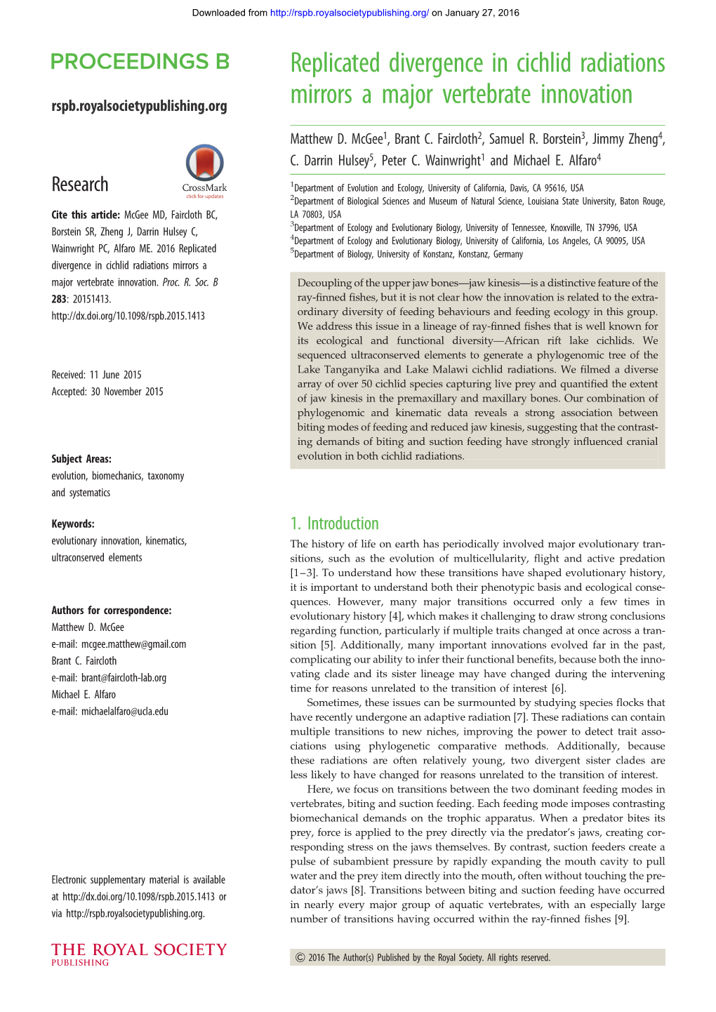 Replicated Divergence in Cichlid Radiations Mirrors a Major