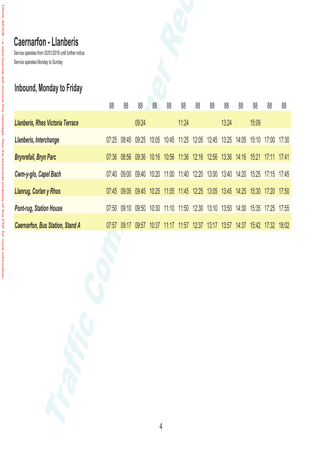 Caernarfon - Llanberis Service Operates from 02/01/2018 Until Further Notice Service Operates Monday to Sunday